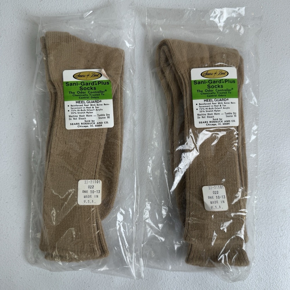 Vintage Sears Best Sani-Gard Plus Socks 10-13 Tan Odor Control Heal guard 70s